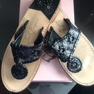 Jack Rogers Patent Black Sandals